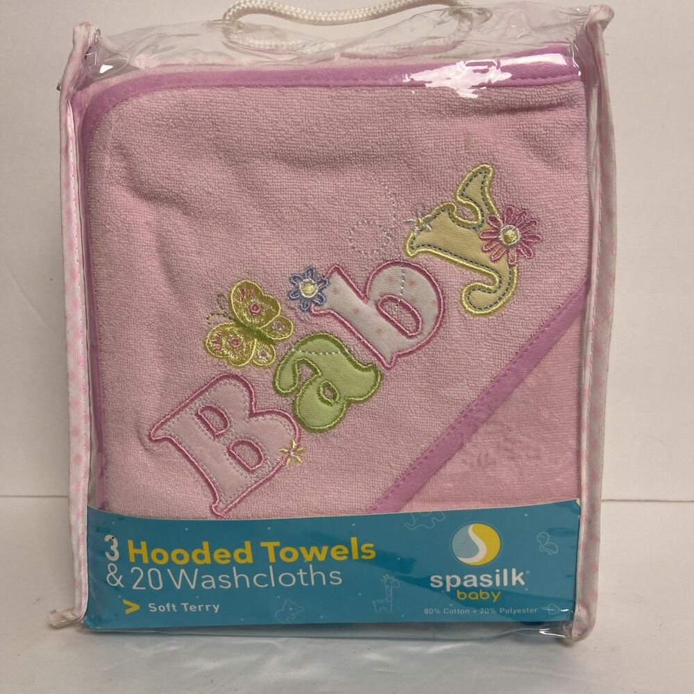 Spasilk Bath Hooded Towels & Washcloths Set for Babies, 23-Piece Gift Set Pink